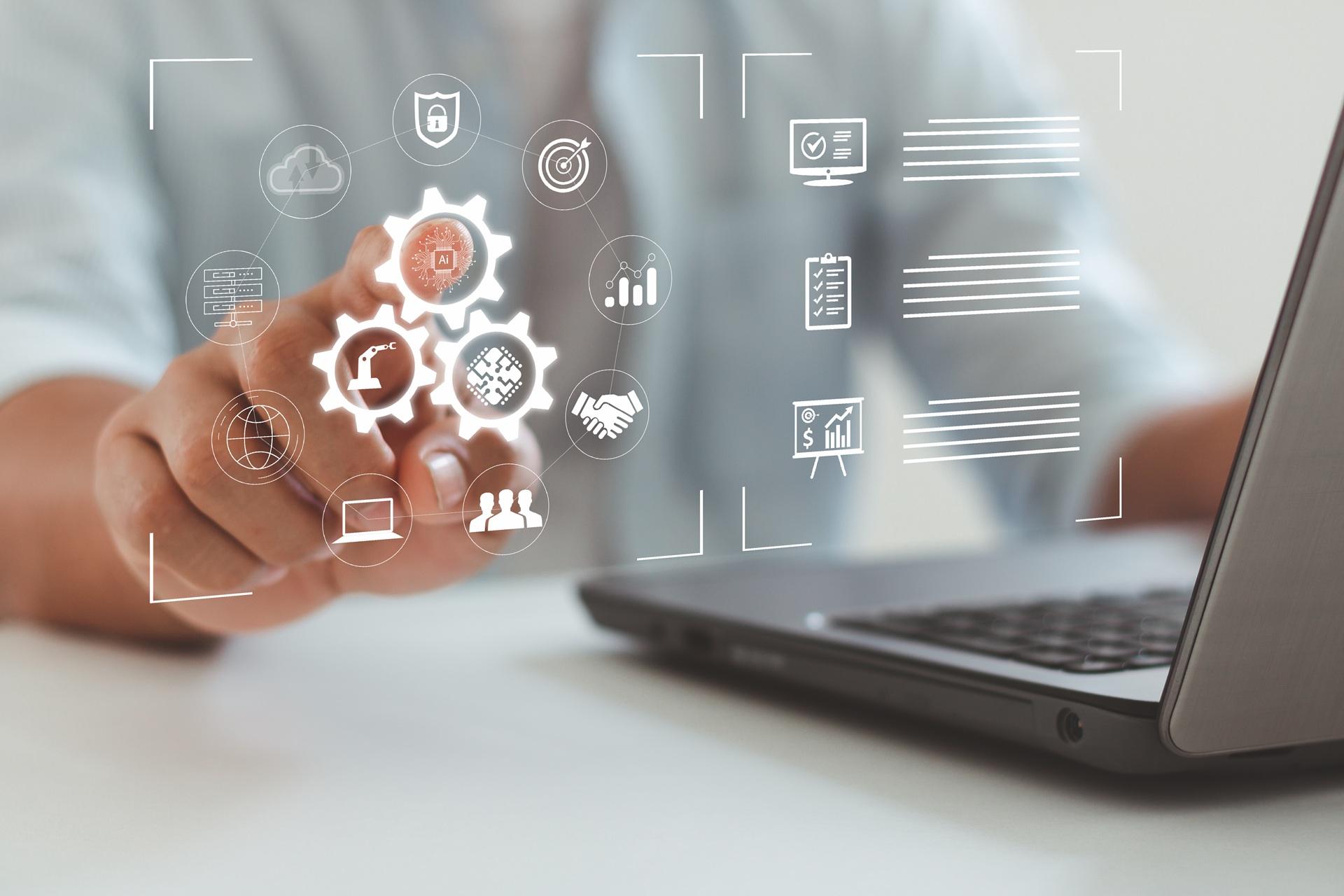 Digitales Prozesssystem mit Business-Icons | AEO